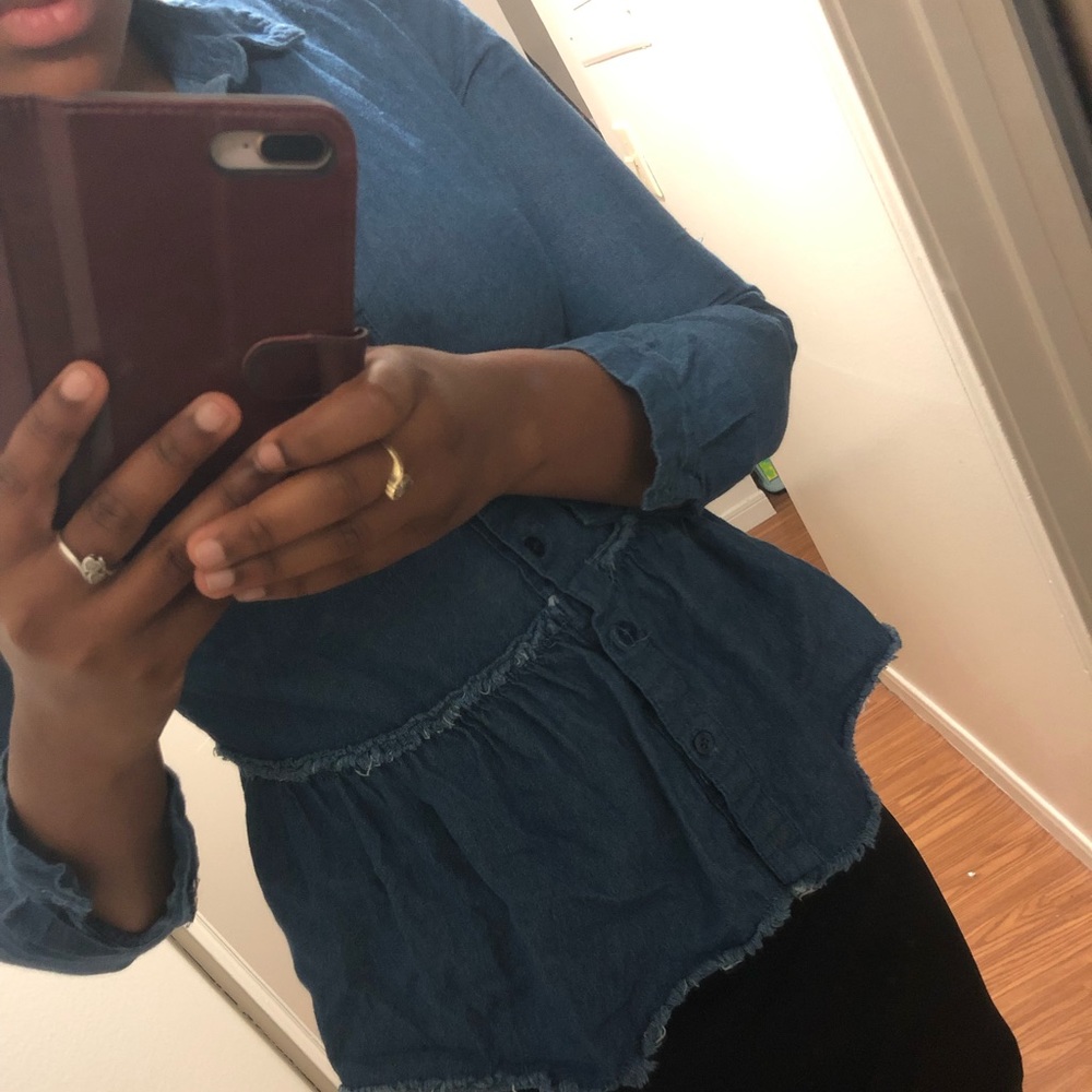 Blue jean ruffle top